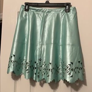 Mint faux leather skater skirt w geometric cutout